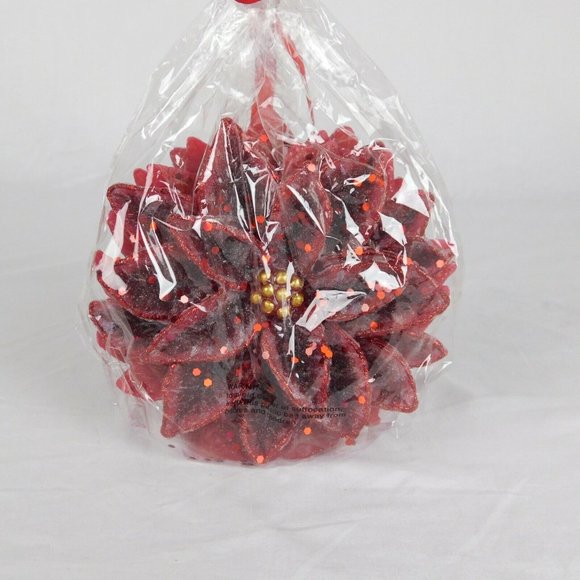 Christmas Candle Poinsettia Red Glitter Wax New 5.5" Tall Holiday Design Flower - Picture 3 of 6